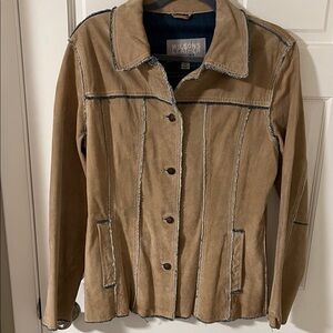 Wilsons Leather Vintage style Maxima Tan Suede Jacket/Denim Lining/ Size Large